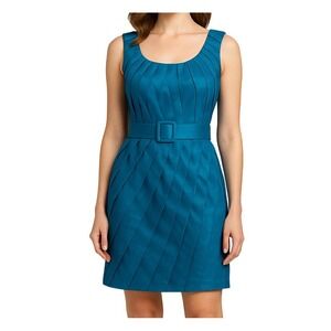 Adrianna Papell Womens Size 8 Blue‎ Pleated Belted Sleeveless Cocktail Dress